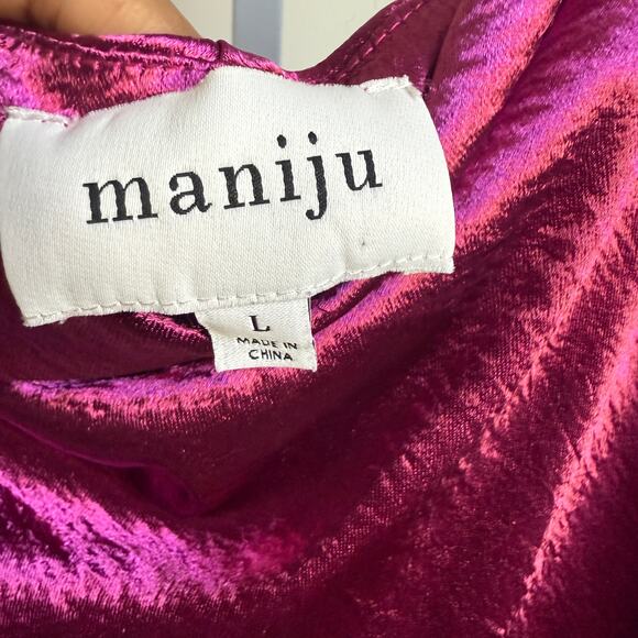 Maniju sz L Fuchsia Cowl Neck Slip Midi Dress Satin Look Y2K Clubwear - Picture 4 of 8